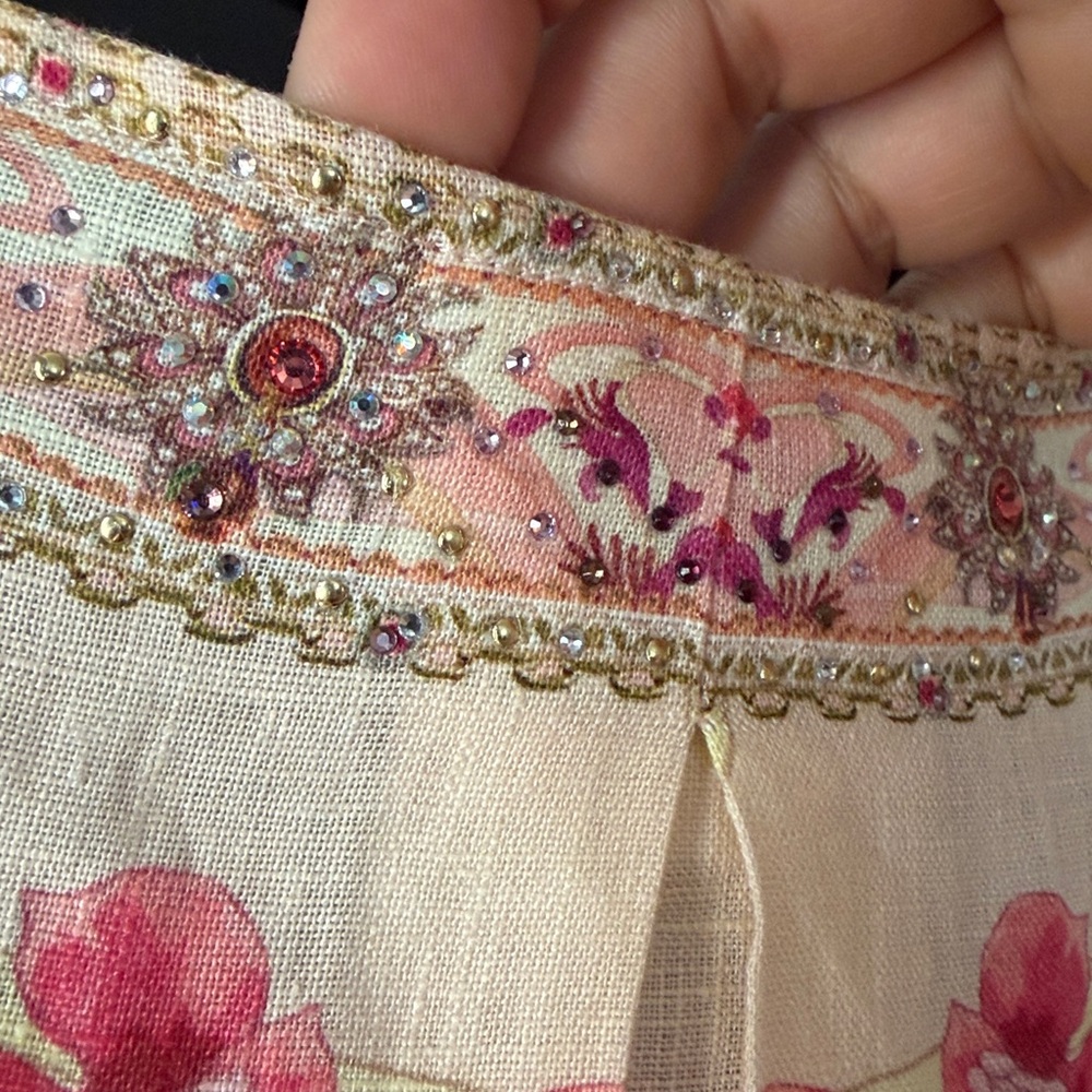 Camilla Shaped Waistband Dress W Gathered Sleeves Blossoms And Brushstrokes NWT - Picture 7 of 16